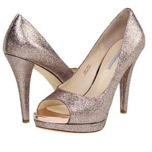 Vera Wang Lavender Label Selima Platform Pump Multi Glitter 9 Peep Toe O…